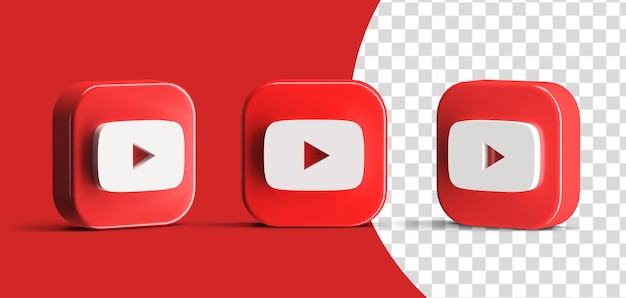 Glossy Youtube Play Button Social Media Logo Icon Set 3d Render Scene Creator Isolated