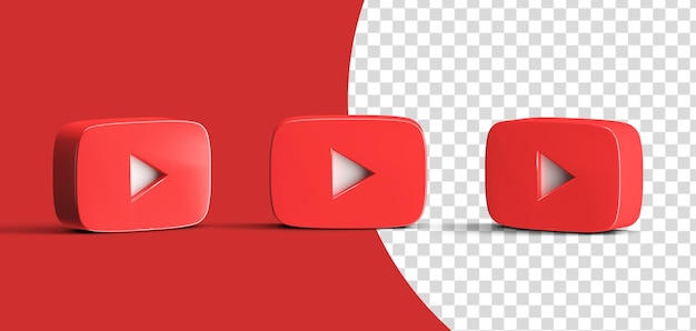 Glossy youtube social media logo icon set 3d render isolated