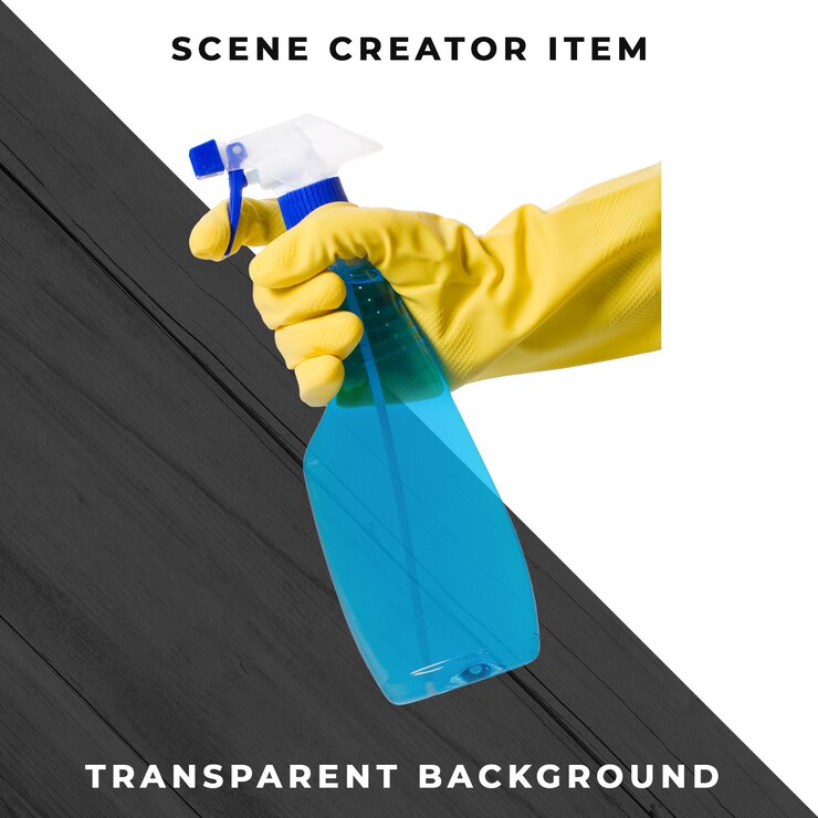 PSD gloves and spray bottle isolated with clipping path
