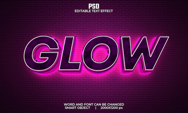 Glow 3d editable text effect Premium Psd with background