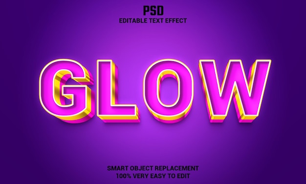 Glow 3d editable text effect with background Premium Psd