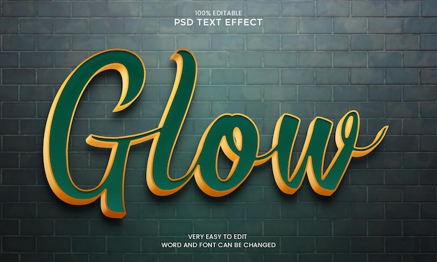 Glow 3d text effect editable premium psd with background