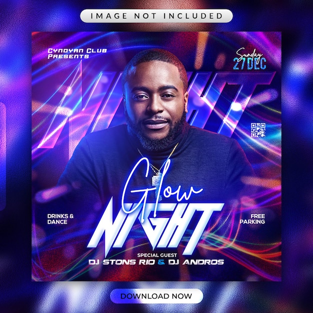 Glow night party flyer or social media banner template