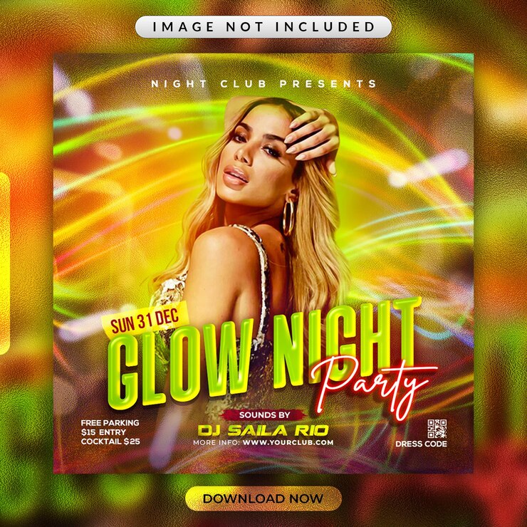 Шаблон флаера для вечеринки Glow Night или баннера в социальных сетях