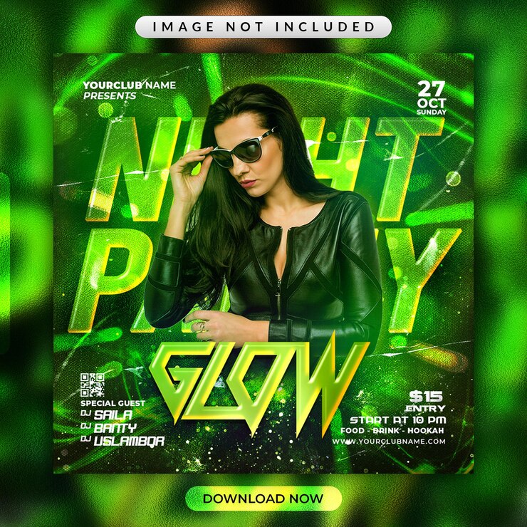 Шаблон флаера для вечеринки Glow Night или баннера в социальных сетях