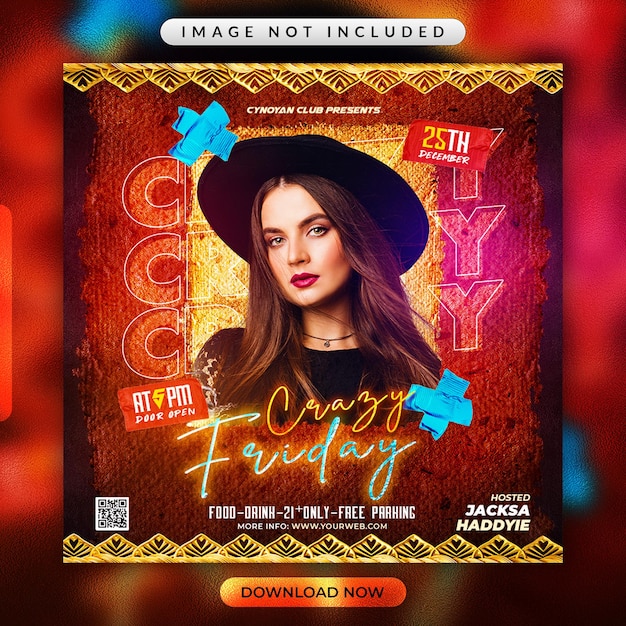 PSD glow night party flyer or social media promotional banner template