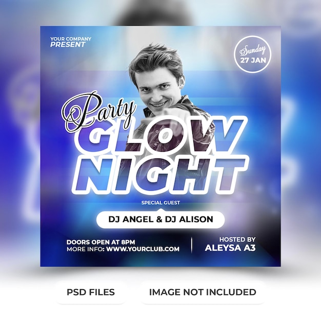 Glow Night Party Ulotki Post W Mediach Społecznościowych I Szablon Banera Internetowego Premium Psd