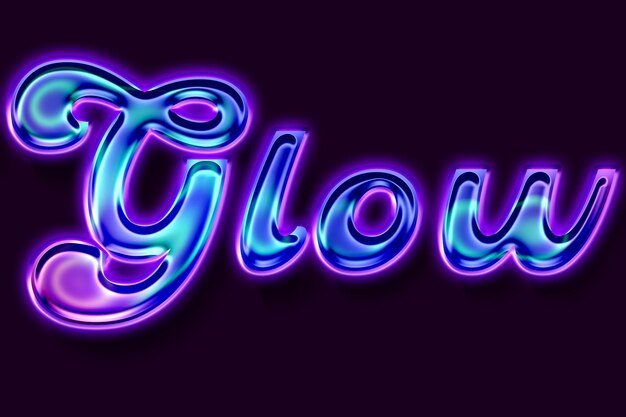 Glowing 3d text effect in blue and violet color editable psd