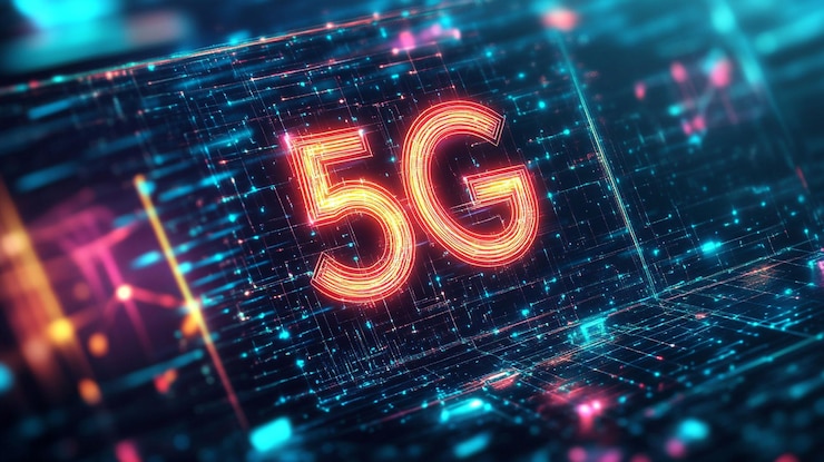PSD glowing 5g network symbol on digital screen