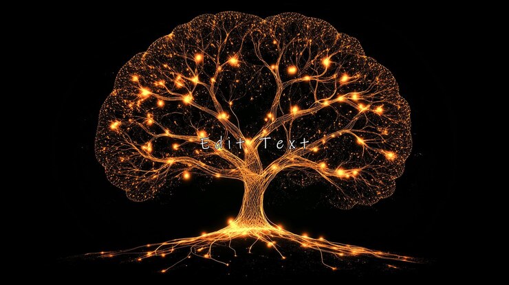 PSD glowing abstract tree with light roots and branches