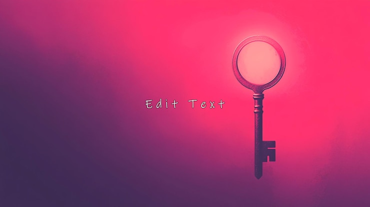 PSD glowing antique key on pink background