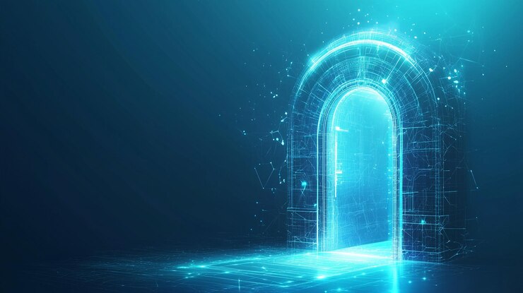 PSD glowing archway digital portal futuristic gateway to innovation technology and the metaverse