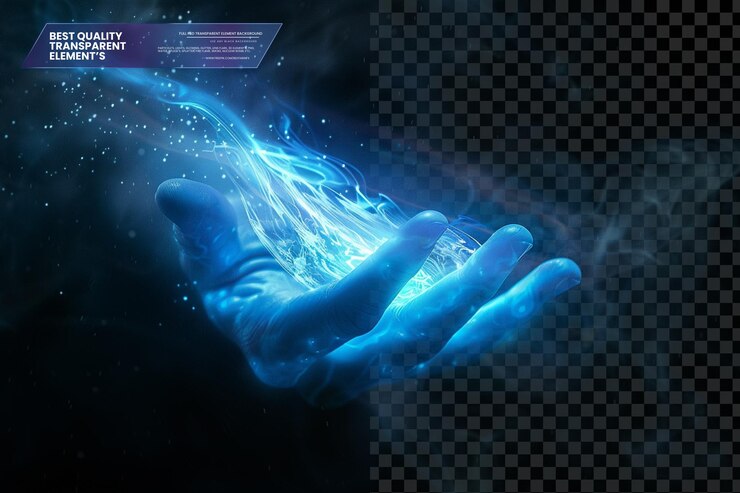 PSD a glowing blue energy ball with realistic lens flare effects on transparent background