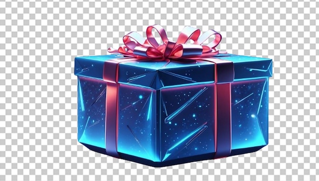 Glowing blue gift box with a bow