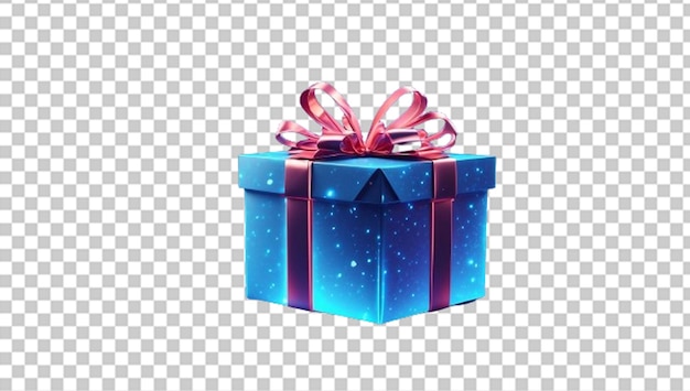 Glowing blue gift box with a bow