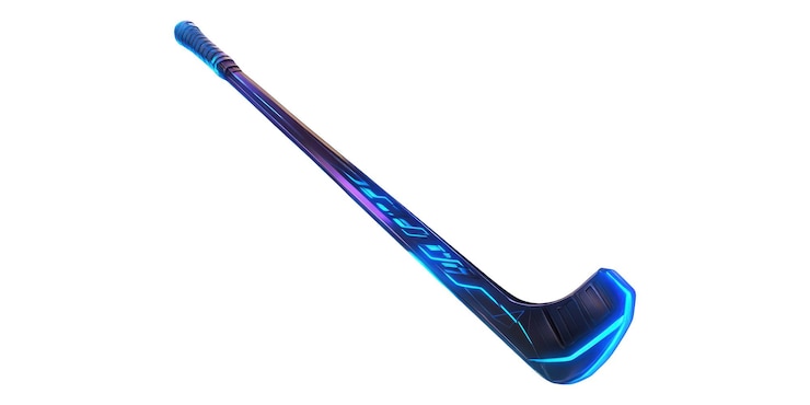 PSD glowing blue hockey stick isolated on transparent background