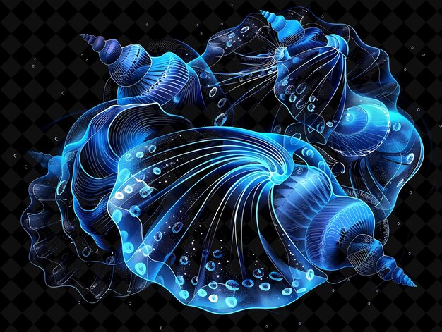 PSD glowing blue lagoon swirling and intermingling seashells in neon color food drink y2k collection