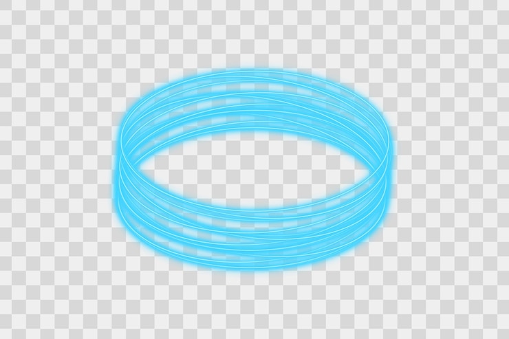 PSD glowing blue neon light rings with transparent background abstract energy circles and outline