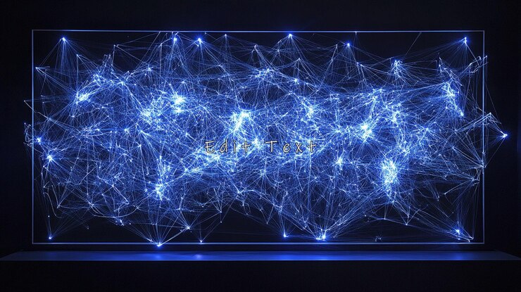 PSD glowing blue network plexus in a dark frame