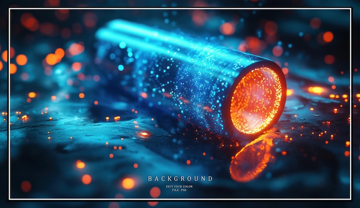 PSD a glowing blue and orange cylinder with a spark