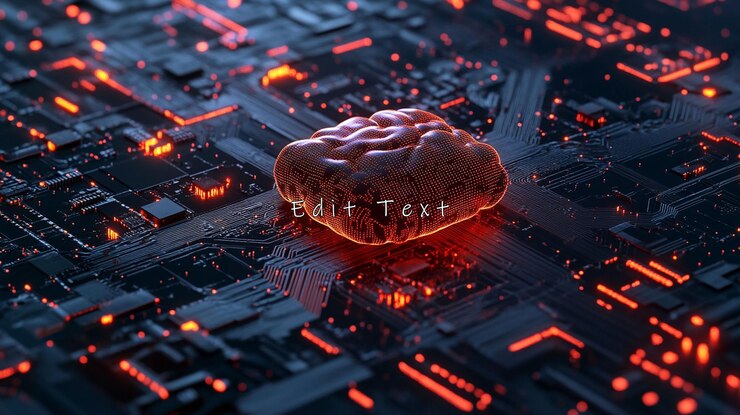 PSD glowing brain on a circuit board