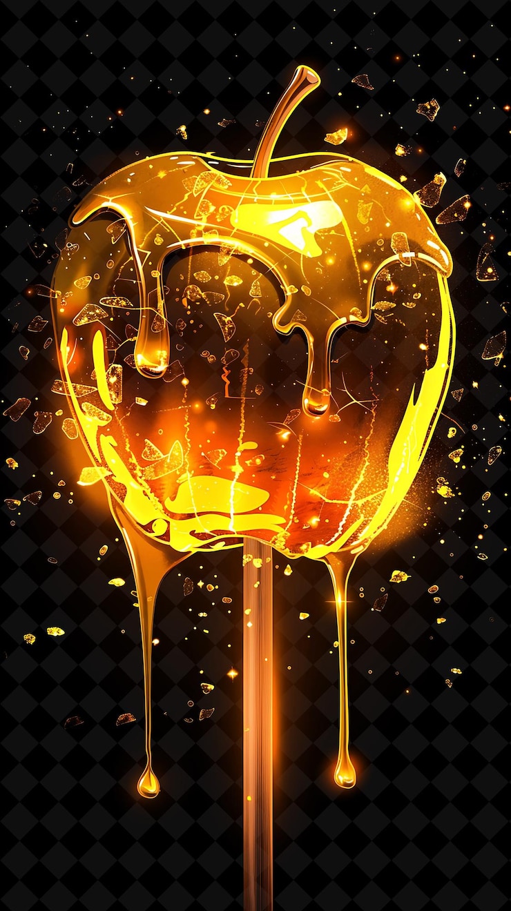 PSD glowing caramel apple lollipop made with fragmented caramel neon color food drink y2k collection