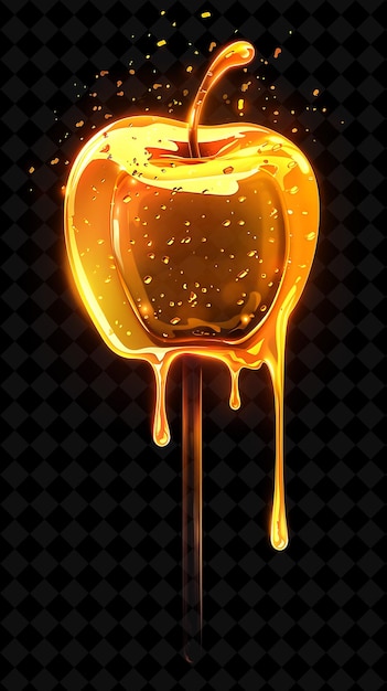 PSD glowing caramel apple lollipop made with fragmented caramel neon color food drink y2k collection