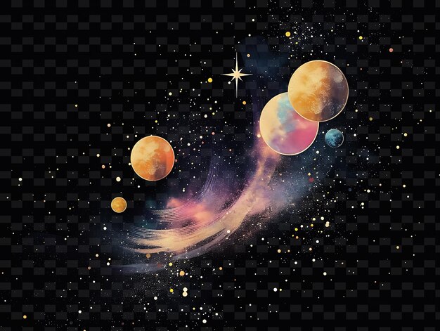 PSD glowing celestial bodies scattered across the composition ce y2k texture shape background decor art