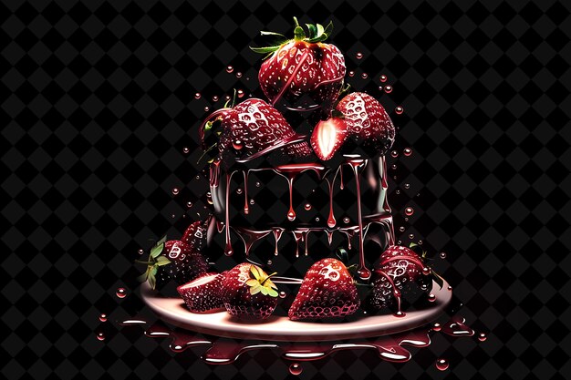 PSD glowing chocolate covered strawberry tower gemaakt met fragmen neon color food drink y2k collection