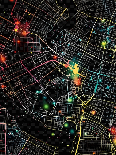 Glowing City Maps Intertwined and Layered Map Shapes in the Y2K Texture Shape Background Decor Art