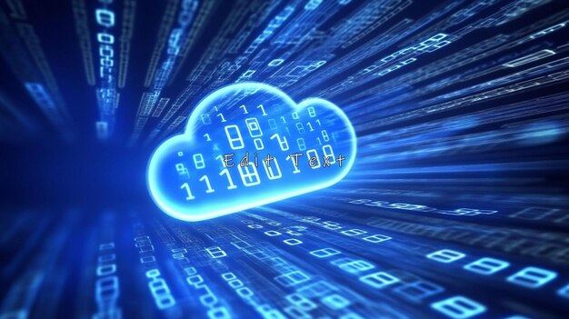 glowing cloud icon with binary code streams