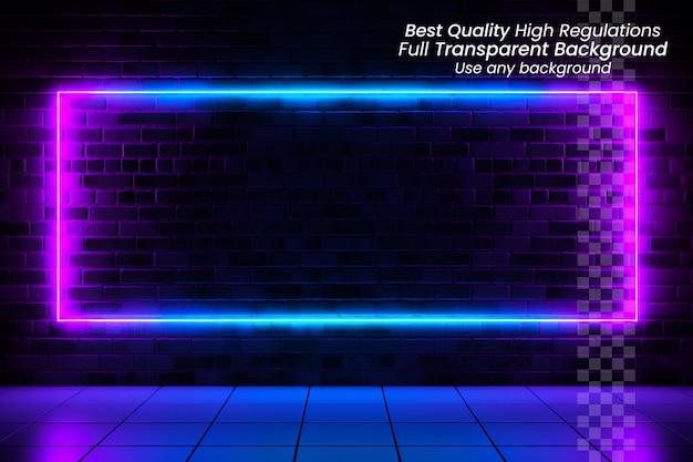 PSD glowing contrasts futuristic neon lights against grungy brick wall on transparent background