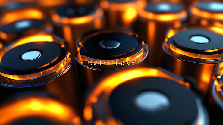 PSD glowing cylindrical batteries closeup