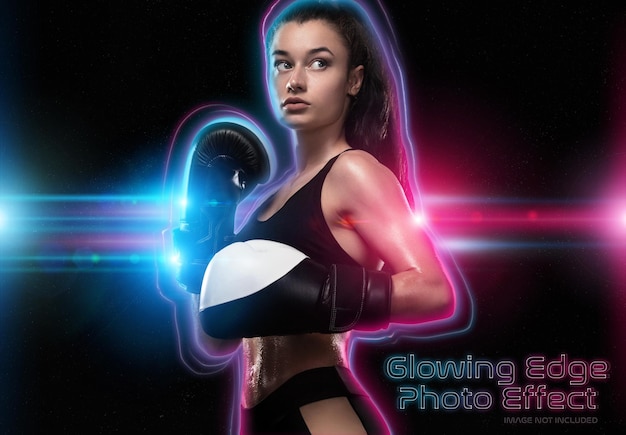 PSD glowing edge portrait photo effect mockup