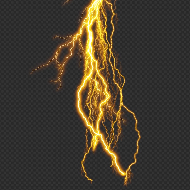 Glowing electric yellow lightning effect isolated on transparent background