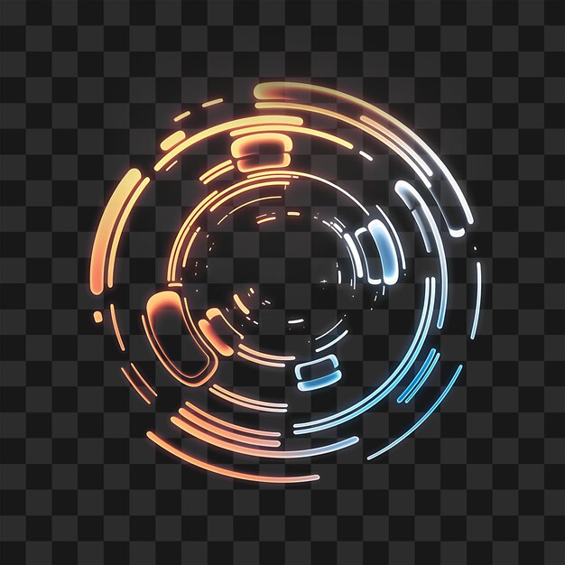 Glowing Futuristic HUD Circle Interface with Neon Tech Elements on Transparent Background PNG