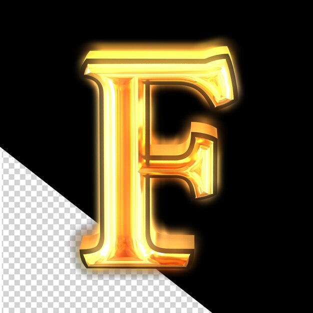 PSD glowing gold symbol letter f