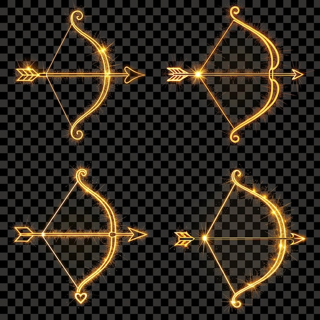 Glowing Golden Arrow and Bow Sparkling Design Isolated Transparent Background PNG