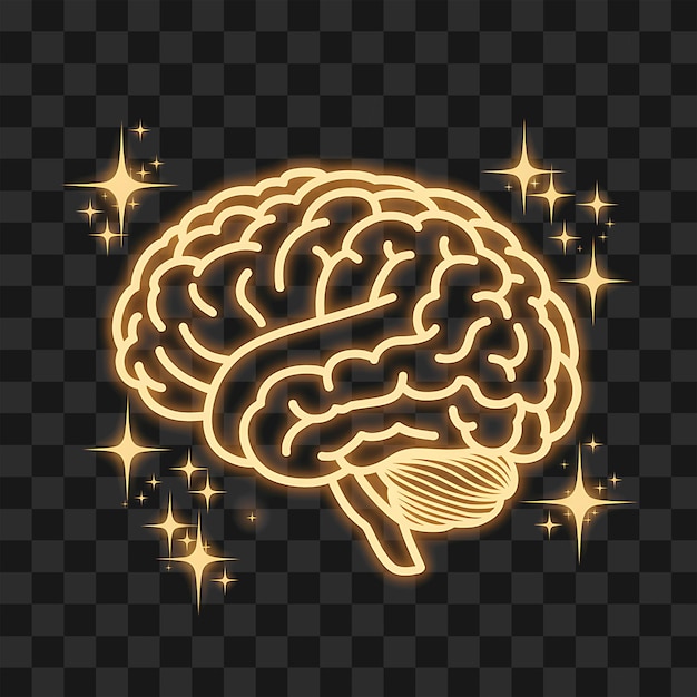 Glowing Golden Brain with Sparkles on Transparent Background for Intelligence Concepts PNG