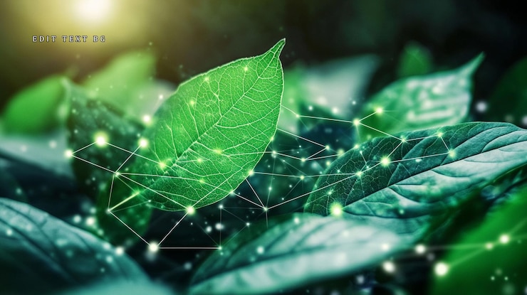 PSD glowing green leaf with connecting lines