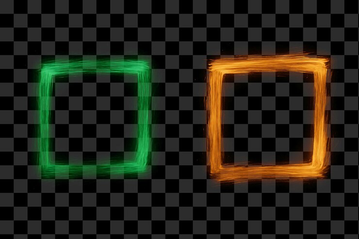 PSD glowing green and orange brush stroke square frames transparent background overlay for design png