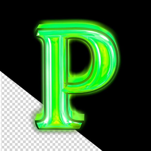 PSD glowing green symbol letter p