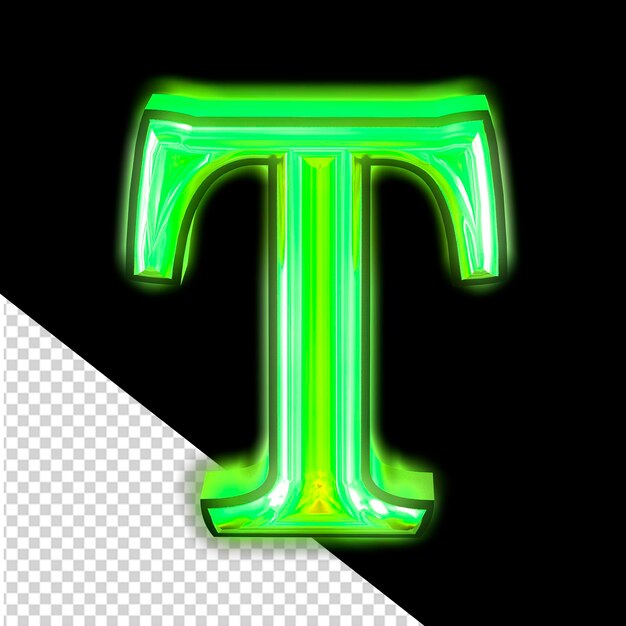 Simbolo verde luminoso lettera t