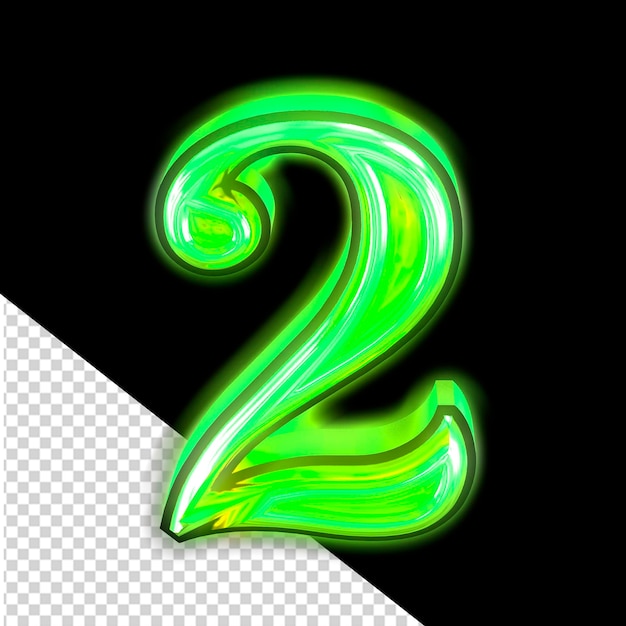 PSD glowing green symbol number 2