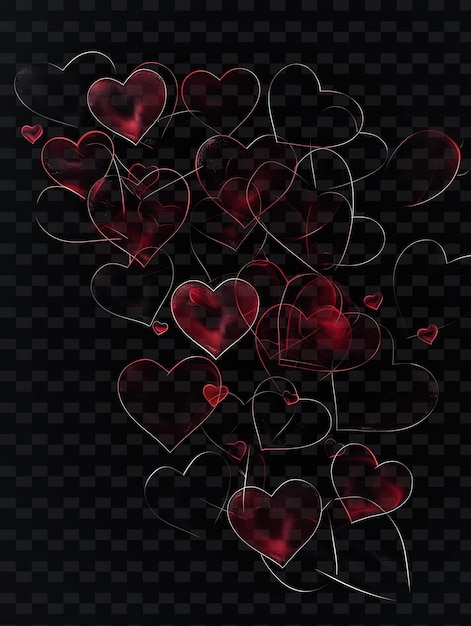 Glowing hearts overlapping en floating heart shapes in de y2k texture shape background decor art