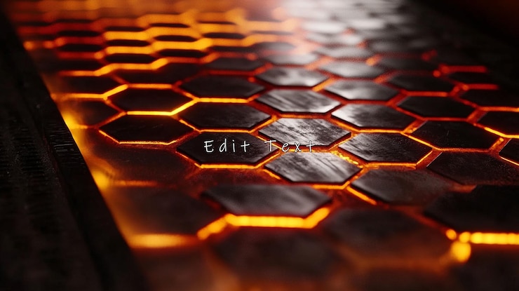 PSD glowing hexagonal metal surface