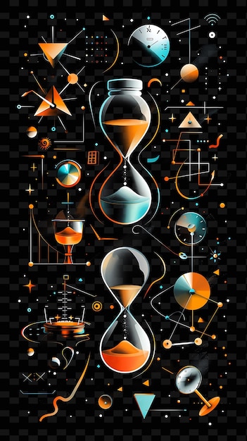 Glowing hourglasses en tijdgerelateerde elementen scattered hour y2k texture shape background decor art