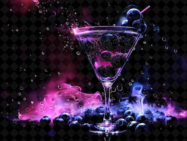 Glowing Indigo Blueberry Martini Z Wirującymi Warstwami Bluebe Neon Color Food Drink Y2k Collection
