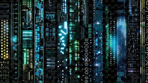 PSD glowing led strips arranged in a grid circuit board collage y2k texture shape background decor art