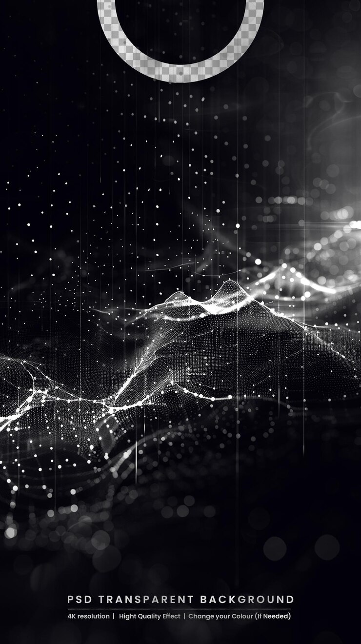 PSD glowing light effect with many glitter particles isolated on black background star cloud with dust